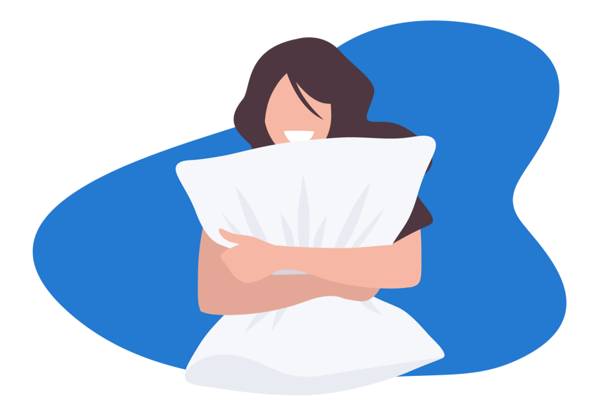 Woman hugging pillow graphic